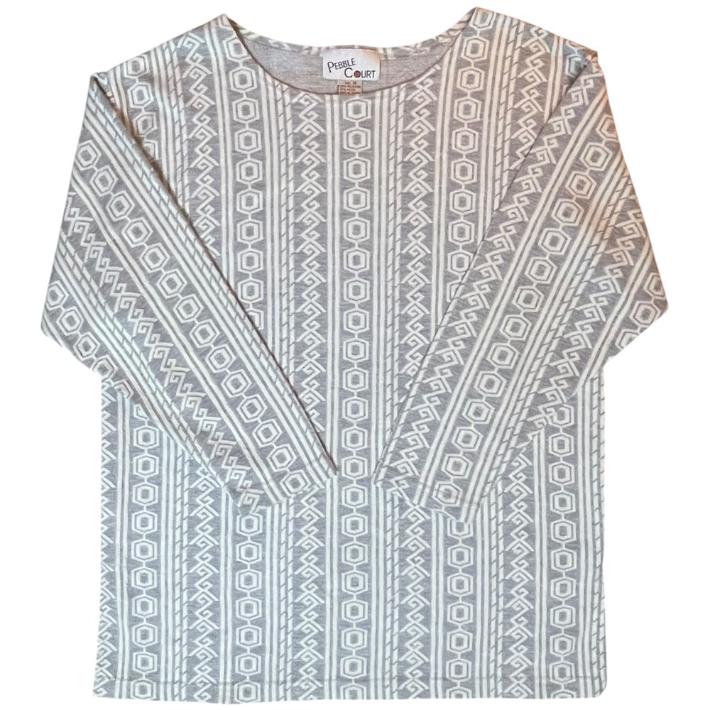 VTG Pebble Court 3/4 Sleeve Shirt Top Women Medium Bohemian Geometric Aztec Gray